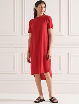 Superdry Damen Rot Etuikleid mit Abgerundetem Saum, Größe: 36