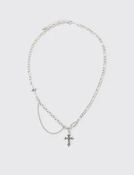 Herren Silberne Mehrlagige Gothic-Kreuz-Halskette Silver - boohooMAN - FashionsVida
