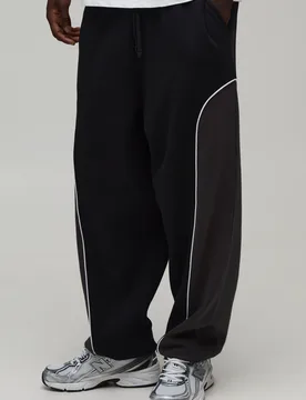 Mens Baggy Fit Panelled Cuffed Jogger - Black Cotton - Size Small - boohooMAN - FashionsVida