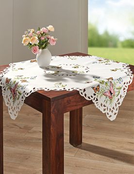 Mitteldecke "Schmetterlinge" Languettensaum mit Cut-Outs 85 x 85 cm
