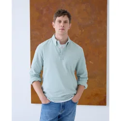 Polo de hombre liso manga larga boton down garmet dye
