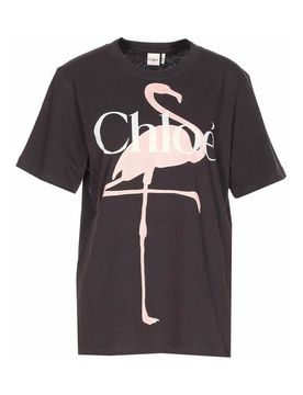 T-shirt con stampa Fenicotteri e logo E