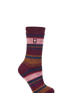 Women's 1 Pair SOCKSHOP 2.3 TOG Patterned Thermal Socks Calanda Multi Stripe Cabernet / Mustard 4-8 - Red - Size: Small - Heat Holders - FashionsVida