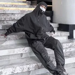 Men's Unisex Ninja Balaclava Hoodie Zip Up Jacket Hip Hop Vibe Streetwear Washed Oversized Hooded Sweatshirt Coat Jacket Hoodie
