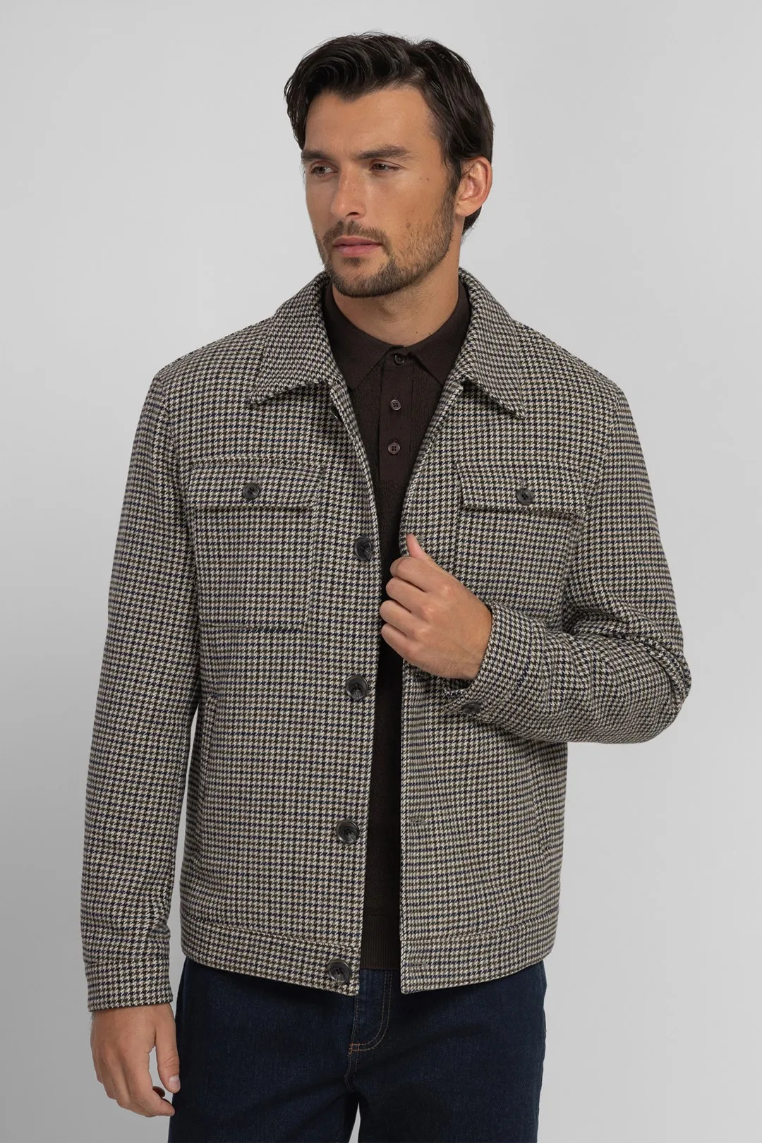 Hawkridge Mens Houndstooth Harrington Jacket - - Size: S - Steel & Jelly - FashionsVida