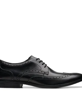 Men's Brandon Limit Brogue Black Leather Brogues, Lace Up Shoes Size: 9-Standard Fit - Black - Size: 9-Standard Fit - Clarks - FashionsVida