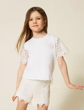 T-shirt pour fille avec manches en dentelle - TWINSET - FashionsVida