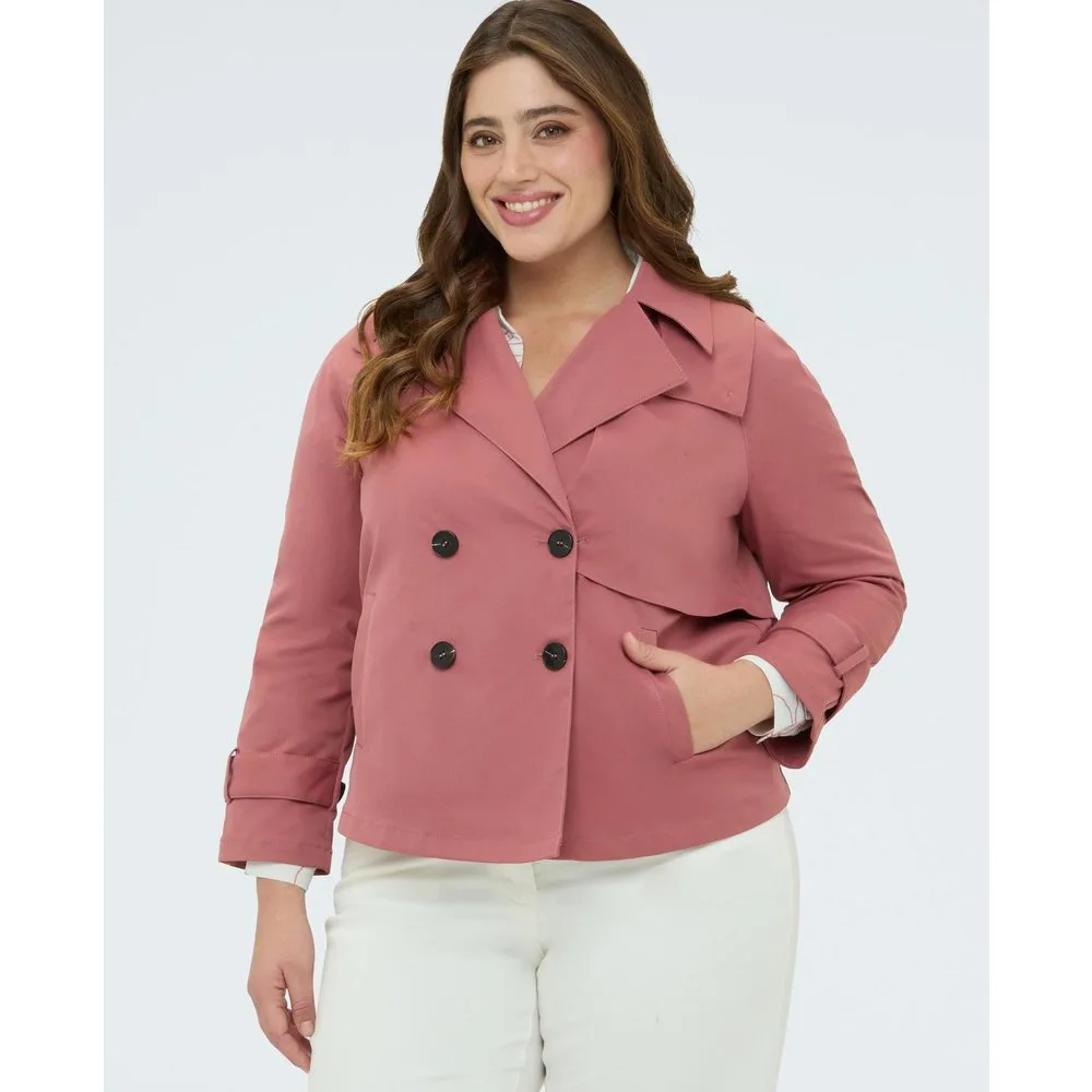 Gabardina de mujer corta cruzada y capucha desmontable - Fiorella Rubino - FashionsVida
