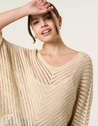 Crochet V Neck Jumper - ONE / BEIGE - female