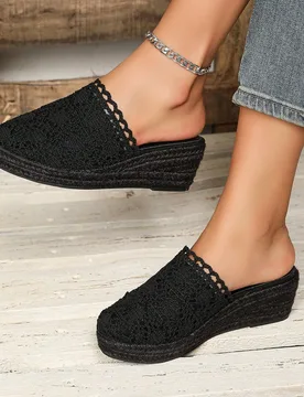 Piezas Zapatos de mujer con cuña de tacón de cuerda de lino, estilo floral y transpirable - Shein - FashionsVida