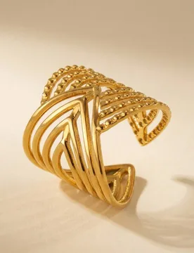 Women's Avalon Gold Tone Geometric Multi Layer Ring - Gold - Size: One Size - IKRUSH - FashionsVida