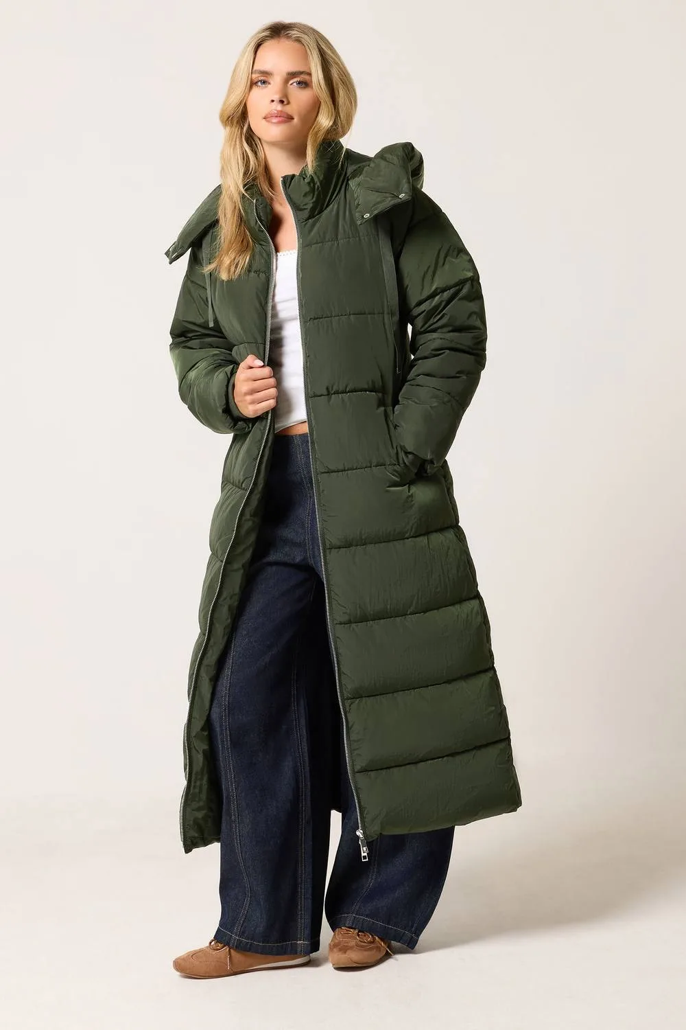 Women's Petite Maxi Padded Coat in Olive Size: 14 - Olive - Size: 14 - PixieGirl - FashionsVida