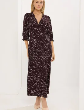 Women's Polka Dot Satin Dress in Brown Size: 20 - Brown - Size: 20 - Star by Julien Macdonald - FashionsVida