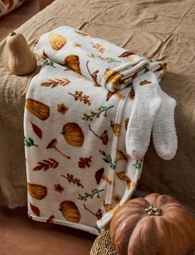Set: coperta e calzini con motivo autunnale - arancione