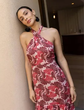 Jamie Dress in Pink Fan Print - 8 - Rewritten - FashionsVida