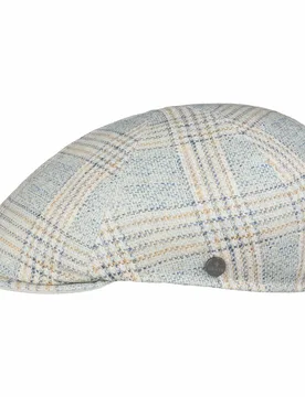Garona Check Linen Flat Cap by - blue-beige - Size: S (54-55 cm) - Lierys - FashionsVida