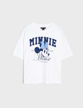 T-shirt in cotone con stampa Minnie Mouse - bianco