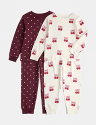Pack Pure Cotton Cherry Pyjama Sets (0-8 Yrs) Burgundy Mix female