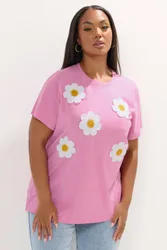 Applique Daisy T-Shirt - Pink - Size: 20