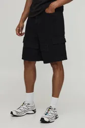 Herren Fallschirmjäger-Cargo-Denim-Shorts Washed Black Größe 34