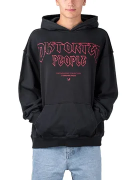Vintage Oversized Hoodie Washed Black / Red M Herren - Distorted People - FashionsVida