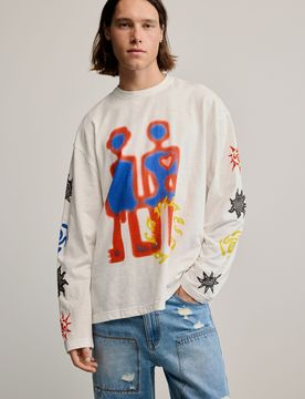 Camiseta algodón estampada, Hombre, Algodon, Blanco, M