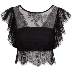 Top cropped de encaje con volantes de mujer