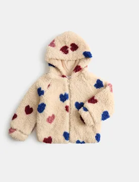 Heart Print Borg Jacket (2-10 Yrs) Light Cream female - M&S - FashionsVida