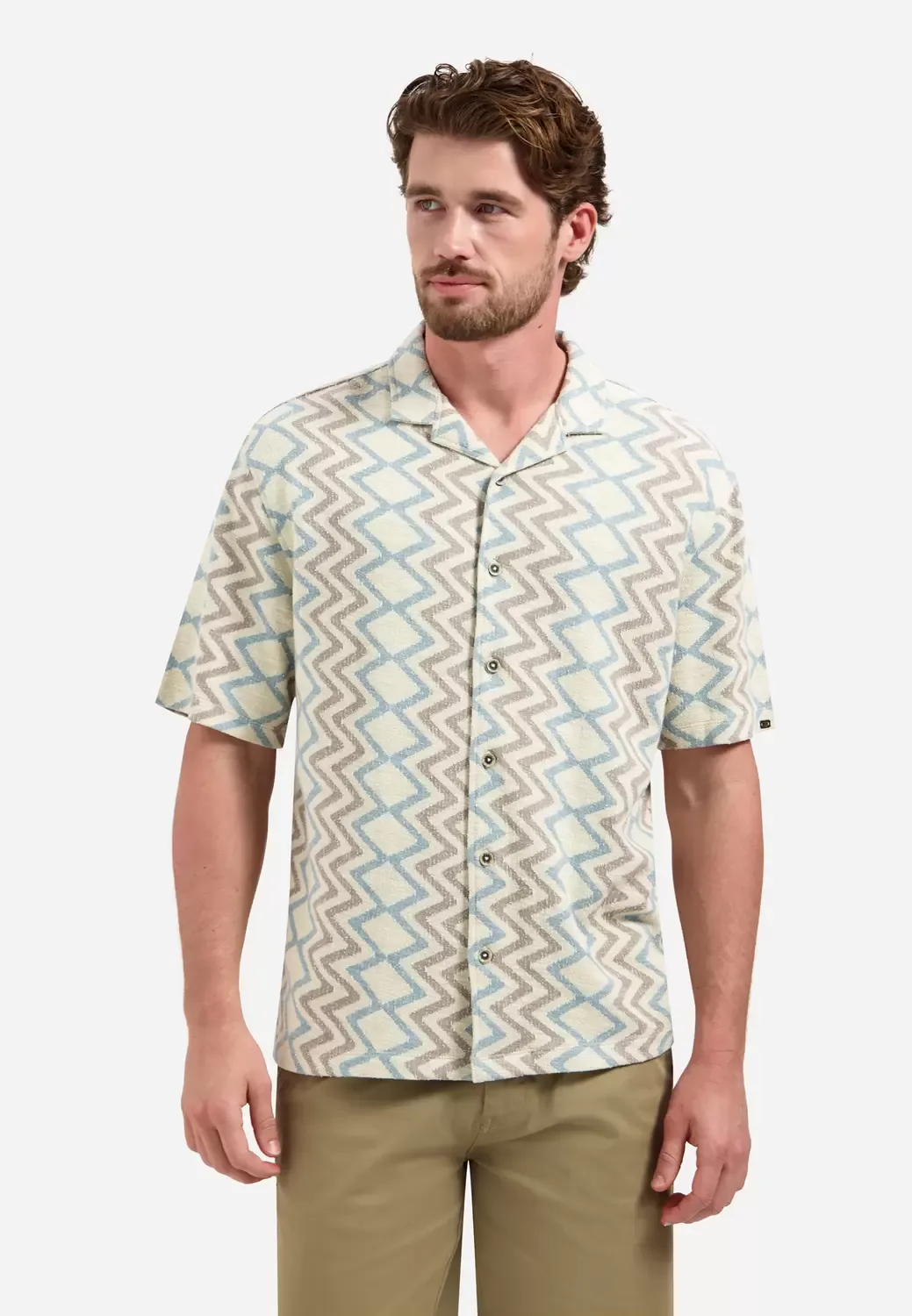 Shirt Short Seeve Jacquard Zigzag mae - L - FashionsVida