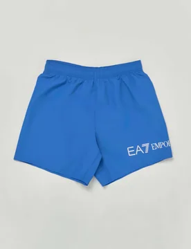 Boxer mare blu royal con stampa logo monogramma bianca - EA7 Junior - FashionsVida