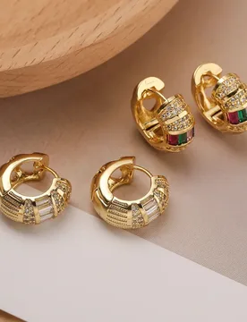 European and American Fashion Light Luxury Copper Gold-Plated Zircon Geometric Ear Clips Niche High-End Retro Earrings - Aliexpress - FashionsVida