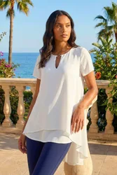 Womens Ring Front Chiffon Overlay Top - Ivory - Size 18 Uk