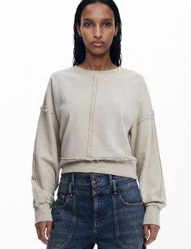 Sudadera pespuntes, Mujer, Algodon, MarróN, XS