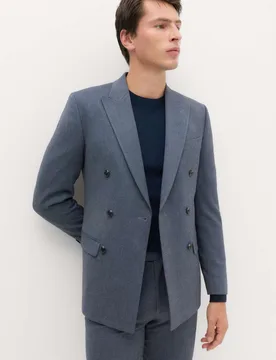 Slim Fit Twill Double Breasted Suit Jacket Blue male - M&S - FashionsVida