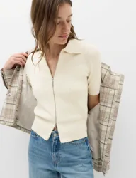 Collared Zip Up Slim Fit Cardigan Ivory female