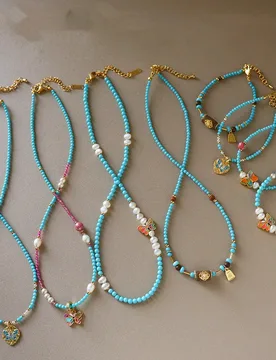 Retro Temperament Versatile Colorful Oil-dropping Butterfly Turquoise Stone Freshwater Pearl Bead Splice Necklace Clavicle Chain - Aliexpress - FashionsVida