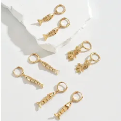 Piezas Pendientes con forma de pez 3D móvil, pendientes con colgante de pez chapado en oro, decoración de pez móvil, pendientes únicos de pez Pisc