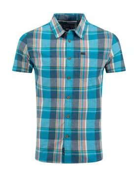 Weird Fish Angeles Short Sleeve Check Shirt Size 2XL - holiday-shop holiday-shop mens-summer-shop men men all-mens men shirts men shirts long-sleeve n - Adriatic Blue - FashionsVida