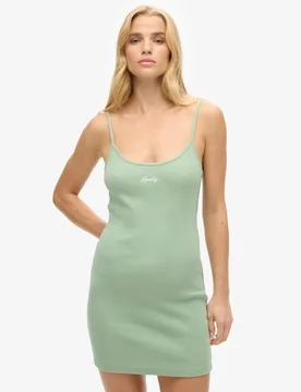Superdry Damen S Logo Trägerkleid Grün - Größe: 38 - 54.99 - FashionsVida