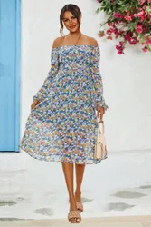 Women's Floral Print Long Sleeve Maxi Dress In Blue Size: Small - Blue - Size: S