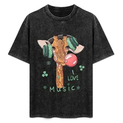 Funny Music Giraffe T-Shirt Classic Print Short Sleeve Shirt