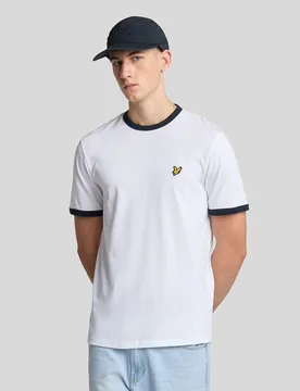 Men's Ringer Cotton Crew Neck T-Shirt in White/ Dark Navy - Lyle & Scott - FashionsVida