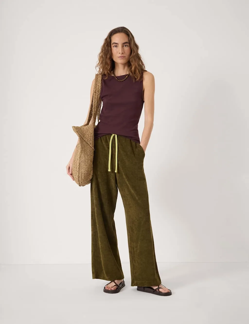 Cotton Rich Towelling Side Stripe Joggers Olive female - hush - FashionsVida