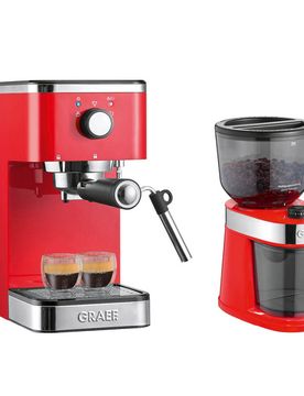 Siebträger-Espressomaschine ES 403 salita mit Kaffeemühle CM 203 rot