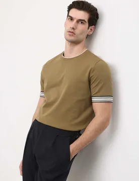 Pure Cotton Banded Cuff Popcorn T-shirt Khaki male - Autograph - FashionsVida