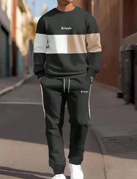 Conjunto informal de dos piezas de sudadera de cuello redondo con estampado de letras de manga larga + pantalón de chándal con cordón en la cintura - Shein - FashionsVida