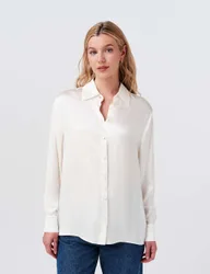 Satin Collared Button Through Shirt Ivory female