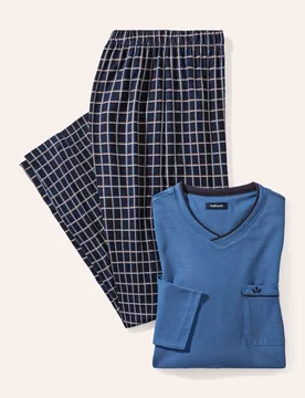 V-Pyjama Softcotton, noch offen: Filter Passform#normale Größen, Farbe Blau, 56, reine Baumwolle weich und atmungsaktiv Herren - Walbusch - FashionsVida