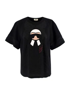 Black Karlito Perforated T-Shirt - Fendi - FashionsVida