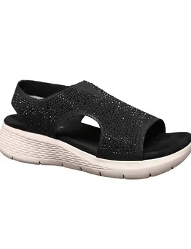 Sparkly Slingback Comfort Sandals with Rhinestones & Cushioned Sole - Black - Size: 3 - IVACHY - FashionsVida